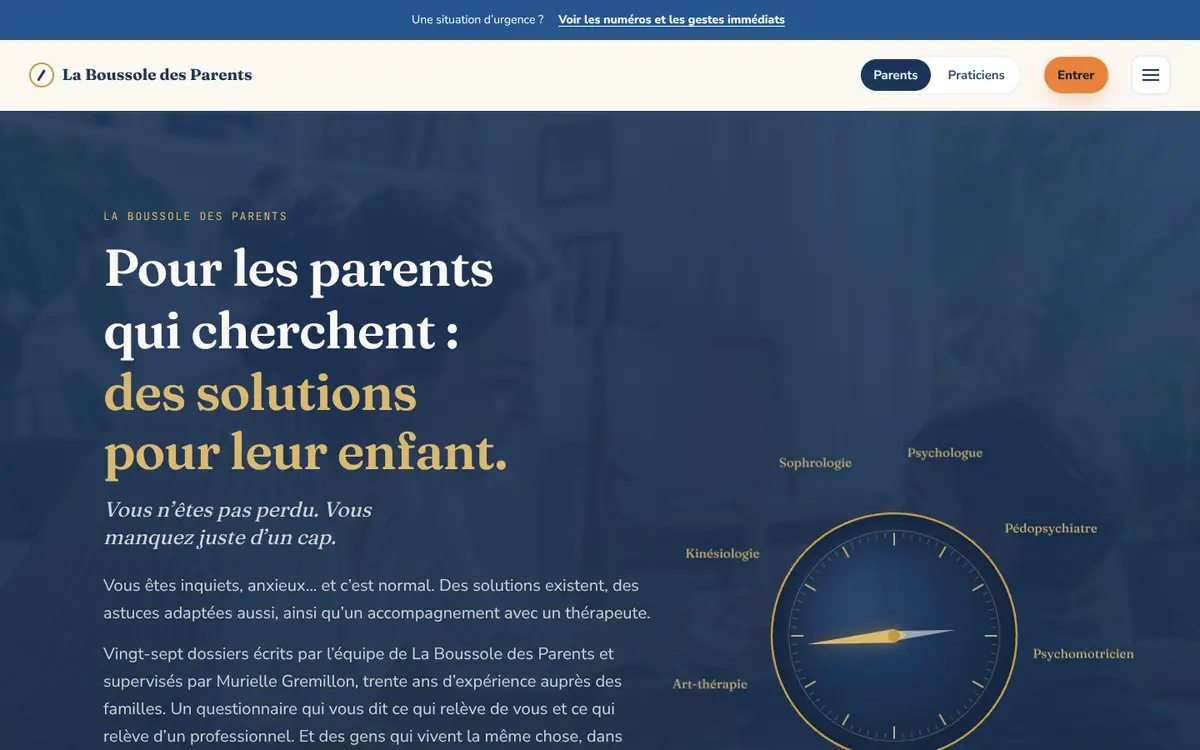Page d'accueil de laboussoledesparents.fr sur ordinateur